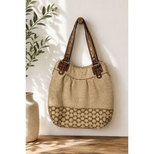 Vintage Fossil‎ Y2K Beige Canvas Shoulder Slouchy Tote Boho Everyday Bag